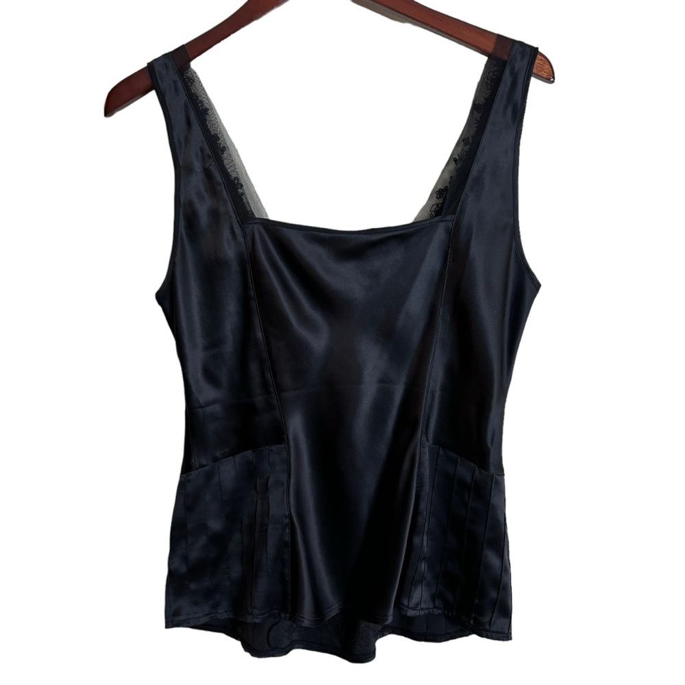 Tribal Black Satin Embellished Tank Top - Picture 3 of 10